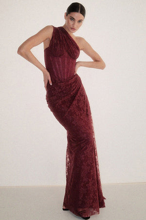 Angélique One Shoulder Draped Lace Maxi Dress - Red_-_selmori.com_-_22