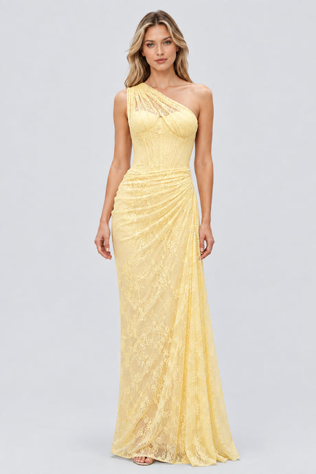 Angélique One Shoulder Draped Lace Maxi Dress - Yellow_-_selmori.com_-_01