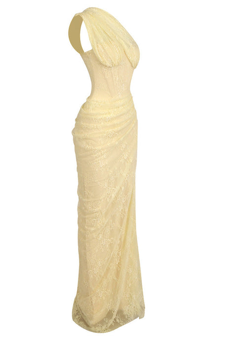Angélique One Shoulder Draped Lace Maxi Dress - Yellow_-_selmori.com_-_08