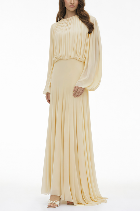 Pollen Pleated High Neck Maxi Dress