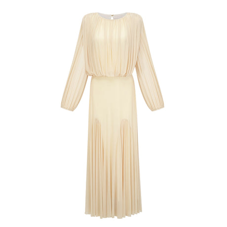 Pollen Pleated High Neck Maxi Dress