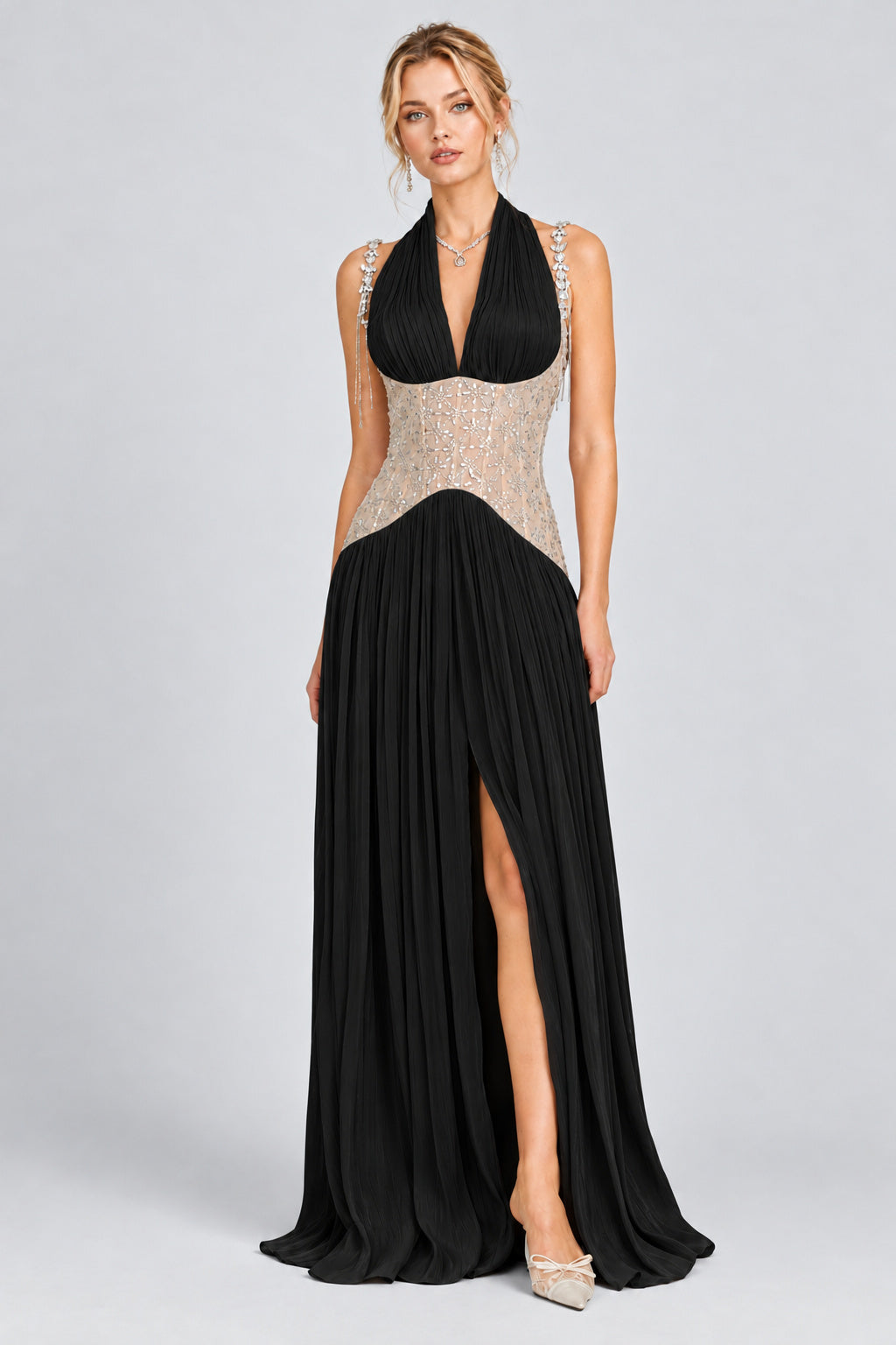 Aquarelle Rhinestone Panel Maxi Dress - Black_-_selmori.com_-_01