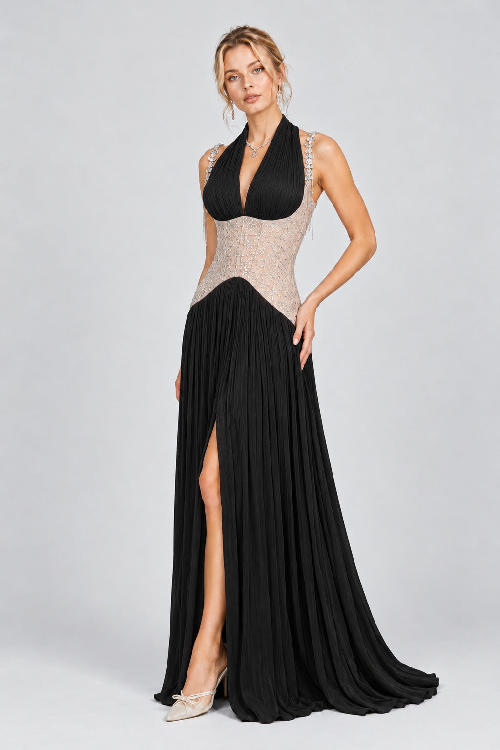 Aquarelle Rhinestone Panel Maxi Dress - Black_-_selmori.com_-_05