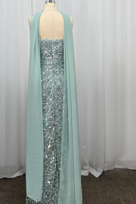 Avéliane Strapless Scalloped Beaded Maxi Dress with Neck Sash - Green_-_selmori.com_-_10