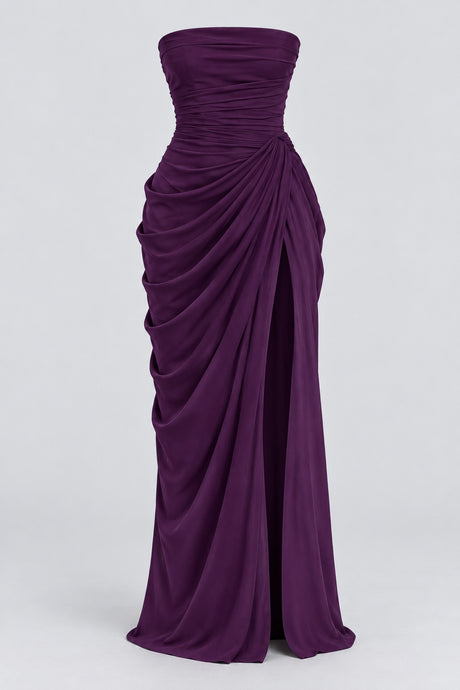 Azalée Strapless Draped High-Slit Maxi Dress - Purple_-_selmori.com_-_03
