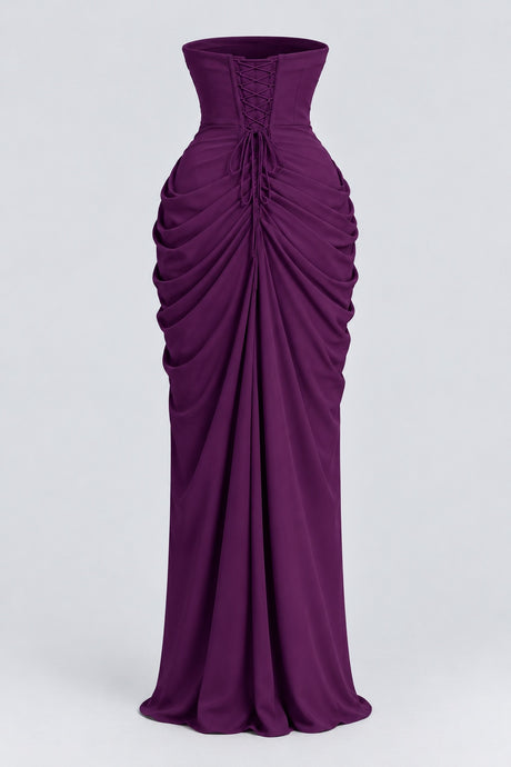 Azalée Strapless Draped High-Slit Maxi Dress - Purple_-_selmori.com_-_04