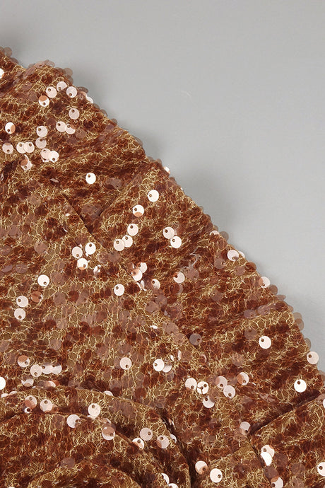 Calanthe Strapless Rosette Sequin Mini Dress - Khaki_-_selmori.com_-_12
