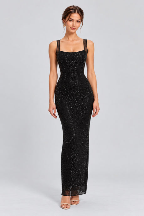 Célestianne Crystal Mesh Open-Back Maxi Dress - Black_-_selmori.com_-_01