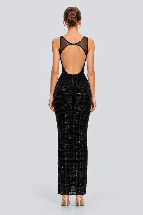 Célestianne Crystal Mesh Open-Back Maxi Dress - Black_-_selmori.com_-_02