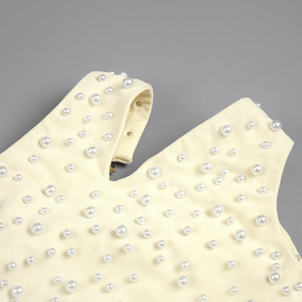 Ciselée Pearl Beaded Open Back Mermaid Maxi Dress