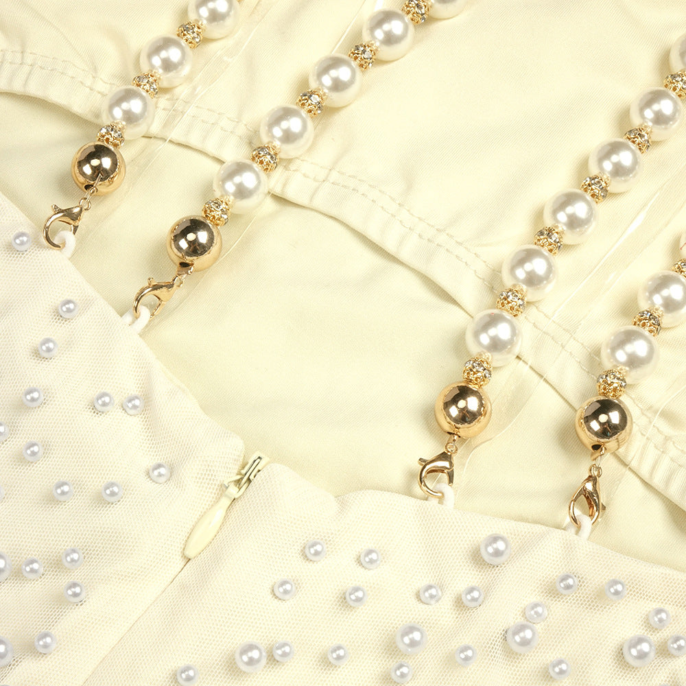 Ciselée Pearl Beaded Open Back Mermaid Maxi Dress
