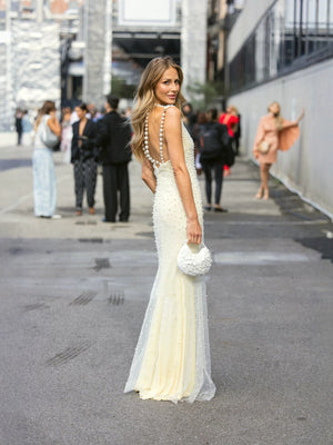 Ciselée Pearl Beaded Open Back Mermaid Maxi Dress