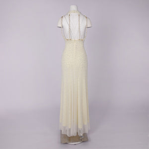 Ciselée Pearl Beaded Open Back Mermaid Maxi Dress