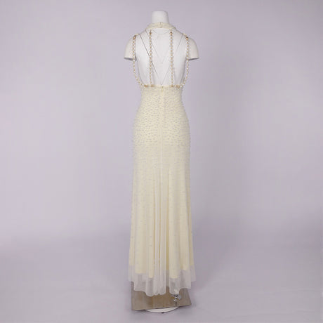 Ciselée Pearl Beaded Open Back Mermaid Maxi Dress