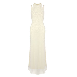 Ciselée Pearl Beaded Open Back Mermaid Maxi Dress