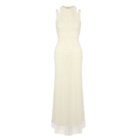 Ciselée Pearl Beaded Open Back Mermaid Maxi Dress