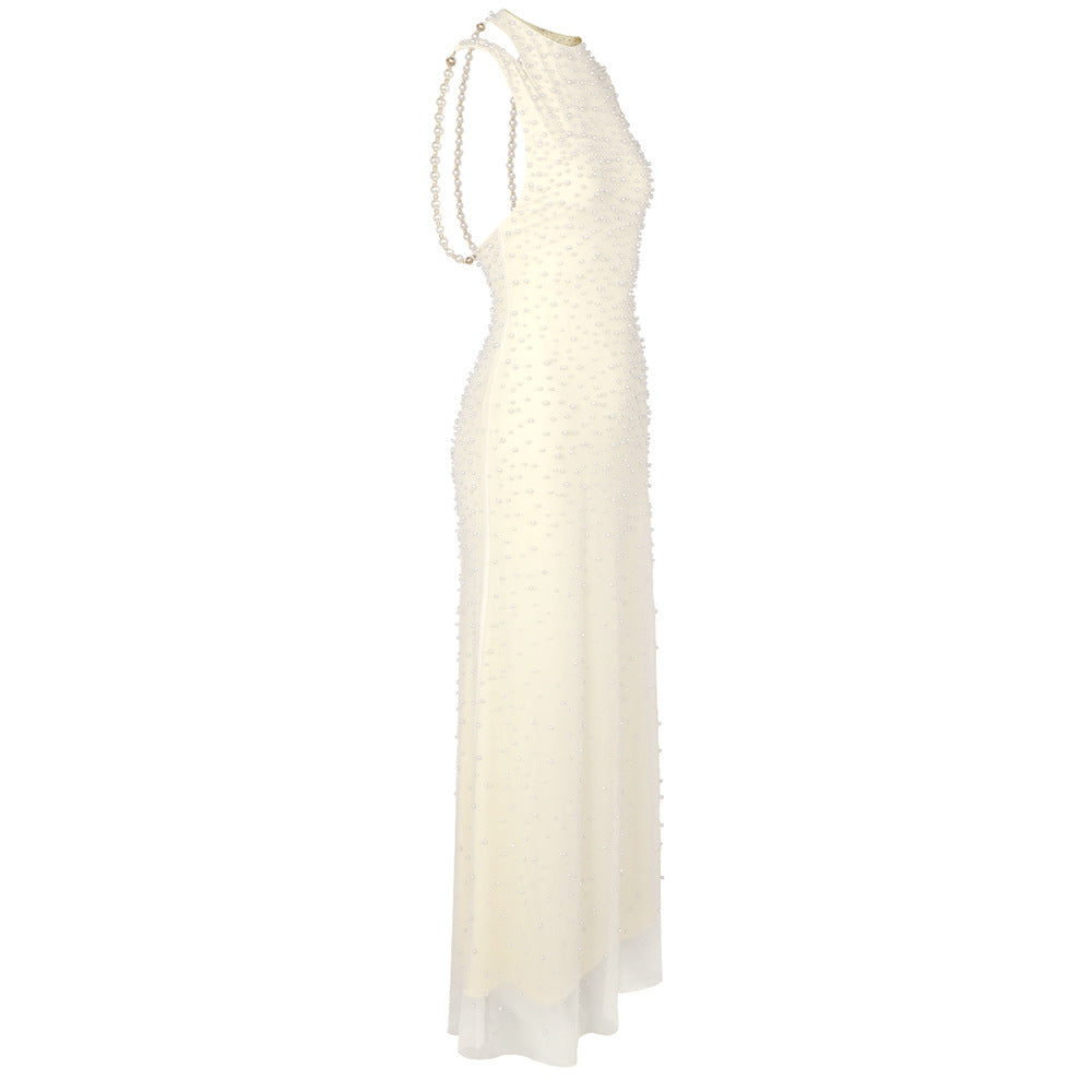 Ciselée Pearl Beaded Open Back Mermaid Maxi Dress