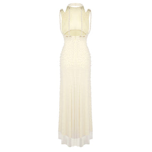Ciselée Pearl Beaded Open Back Mermaid Maxi Dress