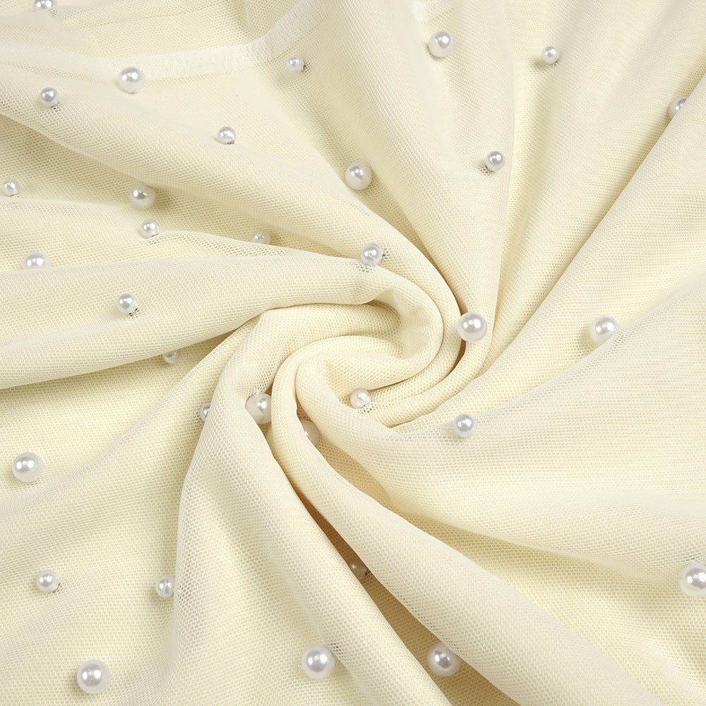 Ciselée Pearl Beaded Open Back Mermaid Maxi Dress
