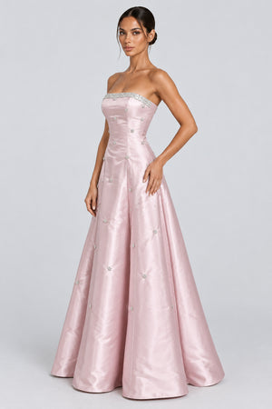Clairélie Strapless Crystal-Embellished Satin Maxi Dress - Pink_-_selmori.com_-_05