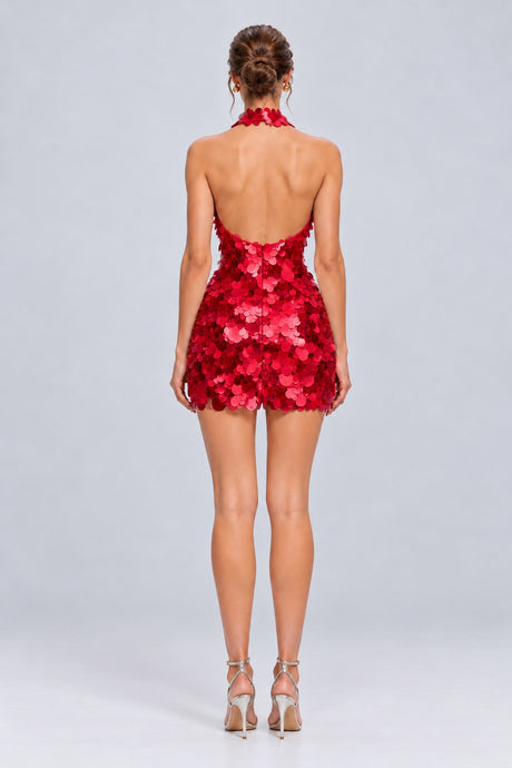 Clarivelle Halter Paillette Mini Dress - Red_-_selmori.com_-_02
