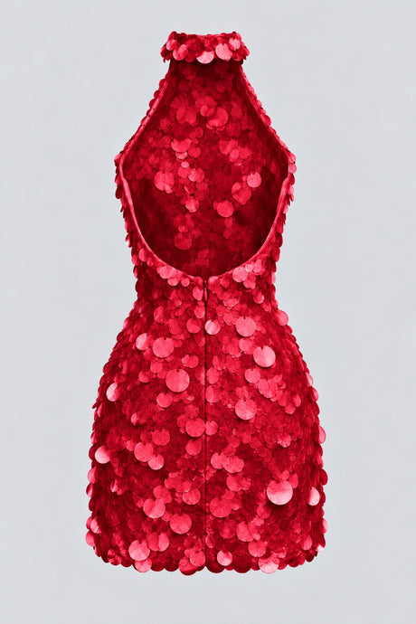Clarivelle Halter Paillette Mini Dress - Red_-_selmori.com_-_04