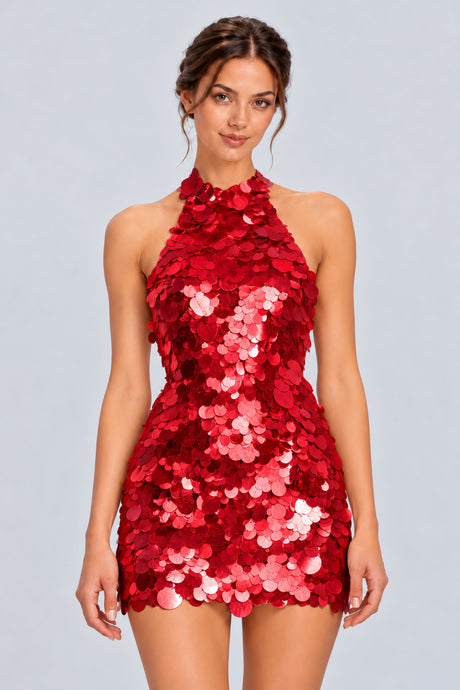 Clarivelle Halter Paillette Mini Dress - Red_-_selmori.com_-_07