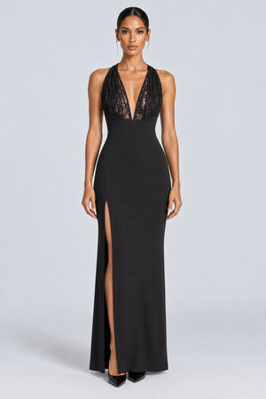 Cléomène Lace Halter Cutout Maxi Dress - Black_-_selmori.com_-_01