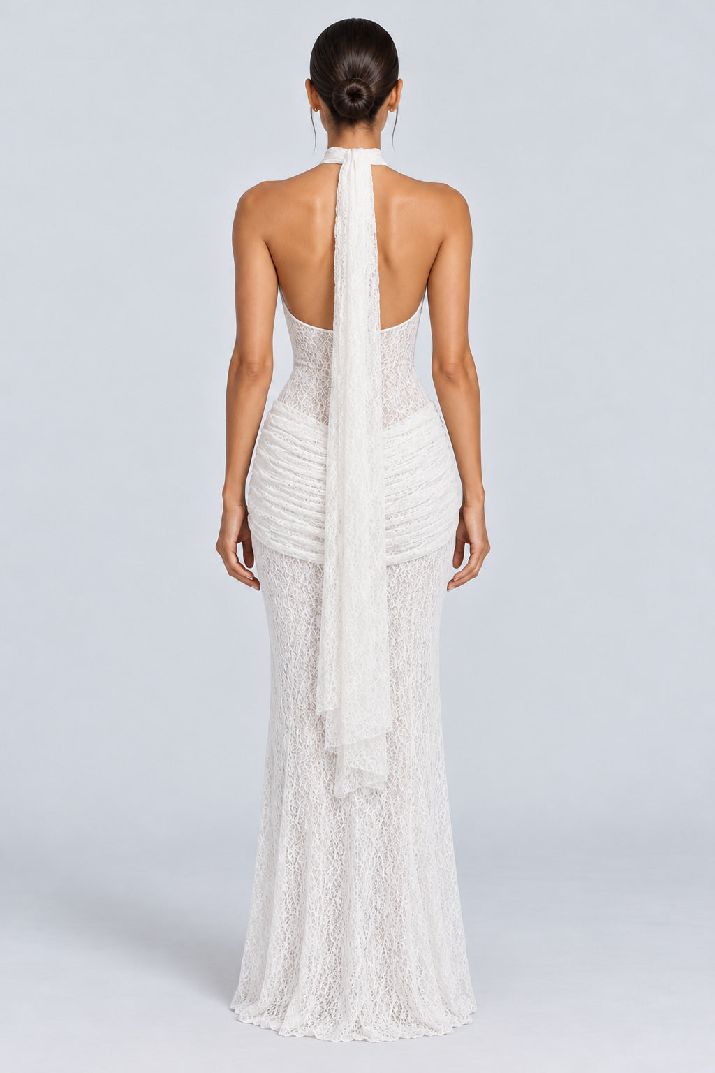 Cléophée Lace Halter Ruched Maxi Dress - White_-_selmori.com_-_02