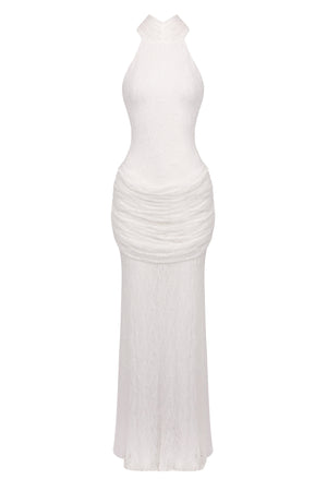 Cléophée Lace Halter Ruched Maxi Dress - White_-_selmori.com_-_03