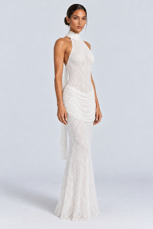 Cléophée Lace Halter Ruched Maxi Dress - White_-_selmori.com_-_06