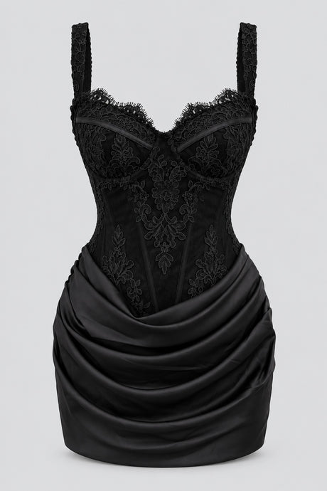 Cléophine Lace Corset Ruched Mini Dress - Black_-_selmori.com_-_03