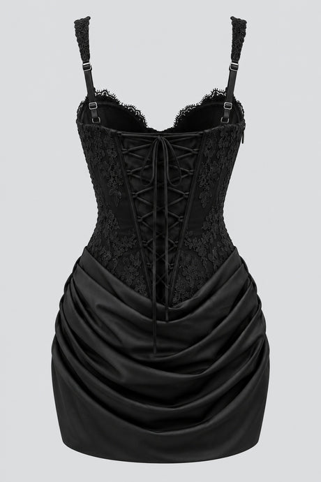 Cléophine Lace Corset Ruched Mini Dress - Black_-_selmori.com_-_04