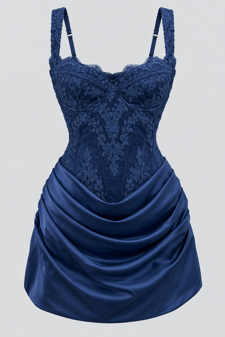 Cléophine Lace Corset Ruched Mini Dress - Blue_-_selmori.com_-_03