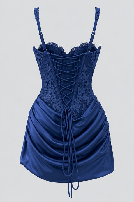 Cléophine Lace Corset Ruched Mini Dress - Blue_-_selmori.com_-_04