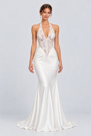 Cyréliane Halter Lace Satin Fishtail Maxi Dress - White_-_selmori.com_-_01