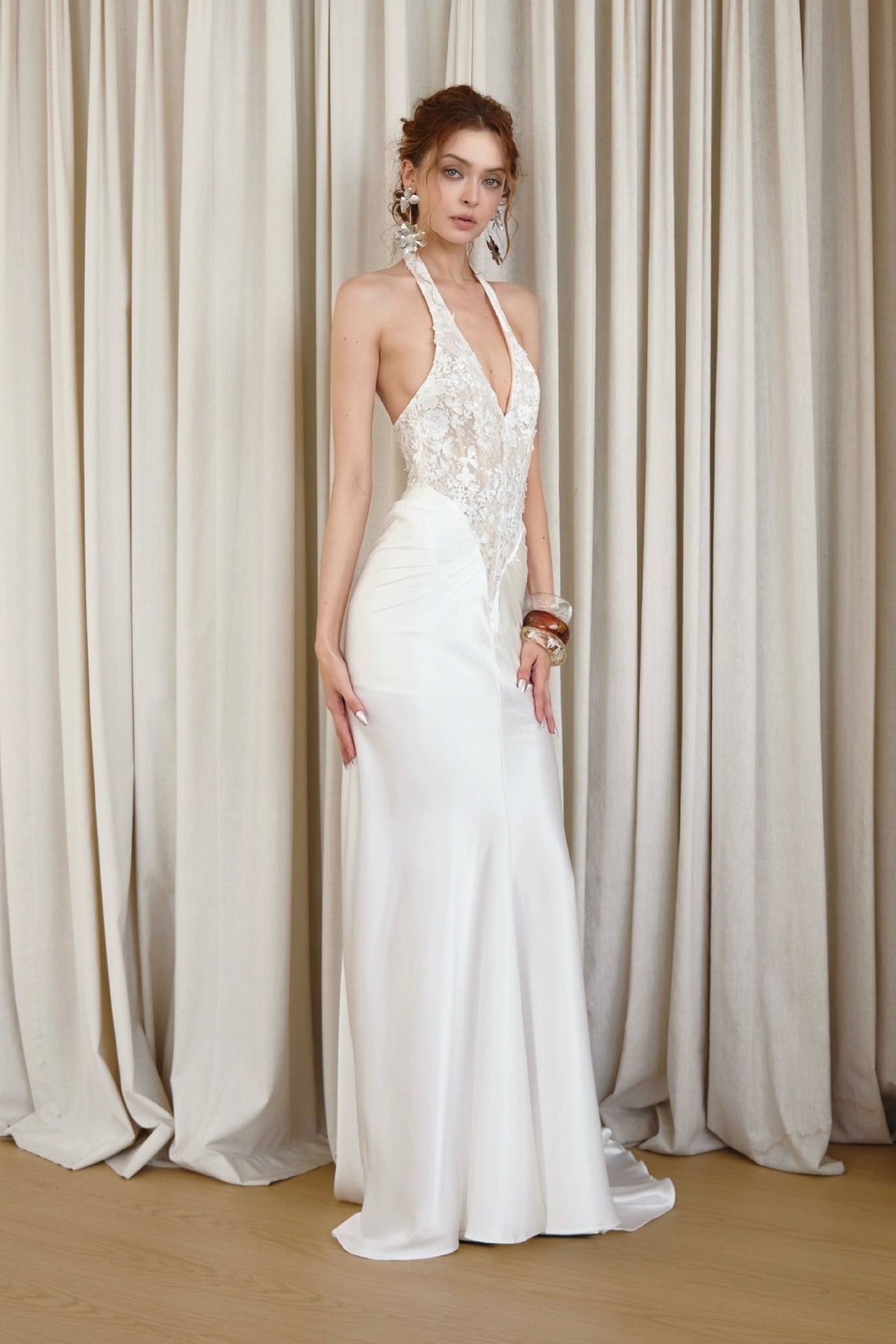 Cyréliane Halter Lace Satin Fishtail Maxi Dress - White_-_selmori.com_-_08