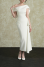Selmori Ariane White Asymmetrical Gathered Midi Dress White
