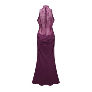 Selmori Célestine Magenta Lace Bodice Ruched Maxi Dress