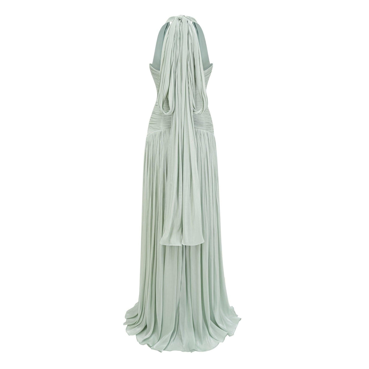 Verdelune Halter Pleated Slit Maxi Dress / Green