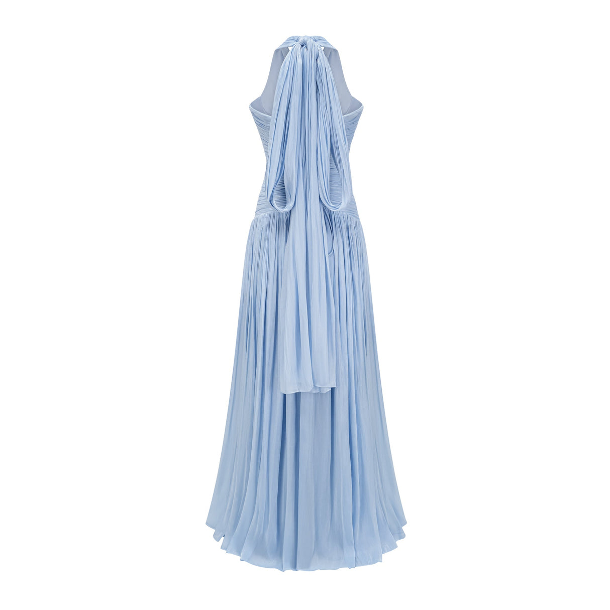 Vraie Plunging V-Neck Pleated Maxi Dress / Blue