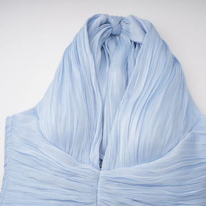 Vraie Plunging V-Neck Pleated Maxi Dress / Blue