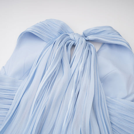Vraie Plunging V-Neck Pleated Maxi Dress / Blue