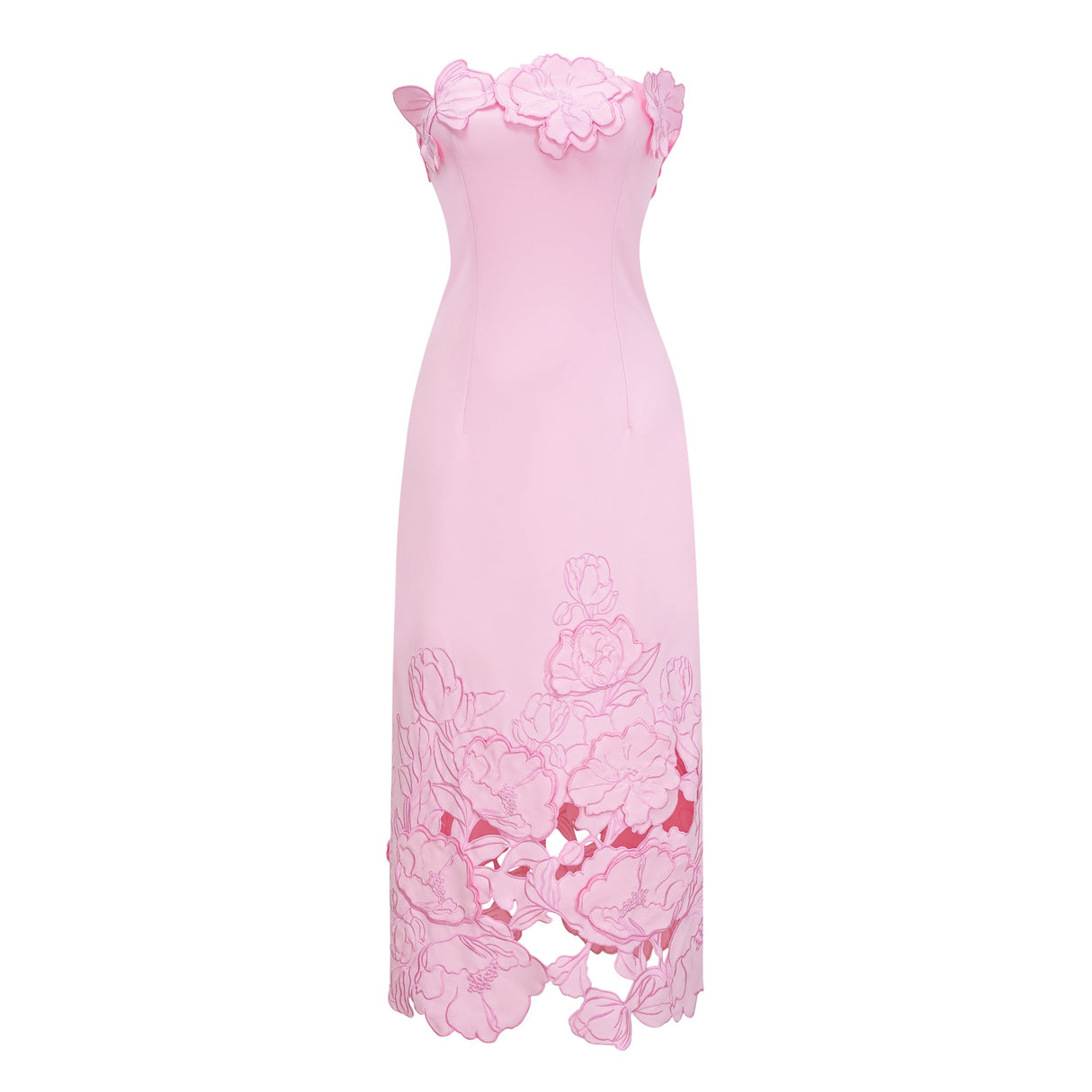 Talisman Pink Strapless Floral Embroidered Maxi Dress