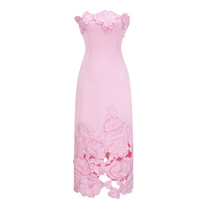 Talisman Pink Strapless Floral Embroidered Maxi Dress