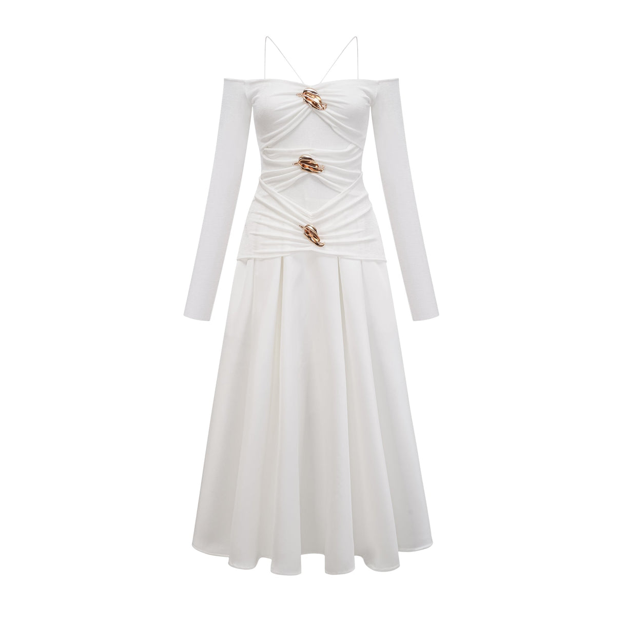 Selmori Noémie off-shoulder panelled maxi dress in White