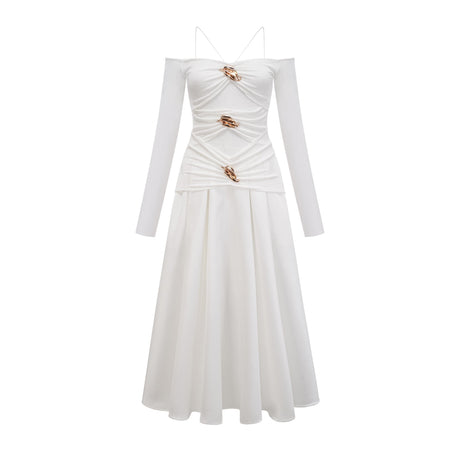 Selmori Noémie off-shoulder panelled maxi dress in White
