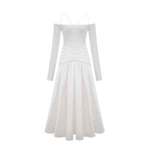 Selmori Noémie off-shoulder panelled maxi dress in White