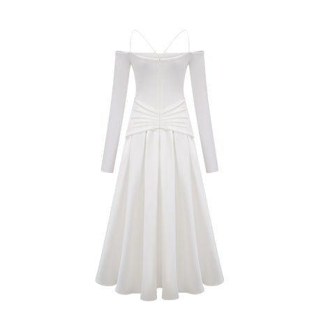 Selmori Noémie off-shoulder panelled maxi dress in White