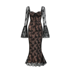Charisme Lace Corset Bodycon Midi Dress Black